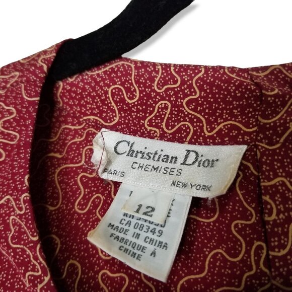Vintage Christian Dior 12 Silk Blouse Button Back Modest Quiet Luxury Abstract - Picture 6 of 7
